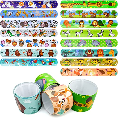 iRenXiao 15 Pcs Slap Bracelets Enfant, Bracelets à Claquer avec Motif d'animaux Gadget Enfant Petit Cadeau Enfant pour Anniversaire Parti Noël Fête, Filles Garçons Cover