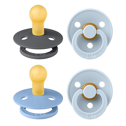 BIBS Chupetes Color 4 unidades Chupete redondo para bebé, pezón redondo Chupete de látex de goma natural sin BPA Hecho en Dinamarca Tamaño 0 6