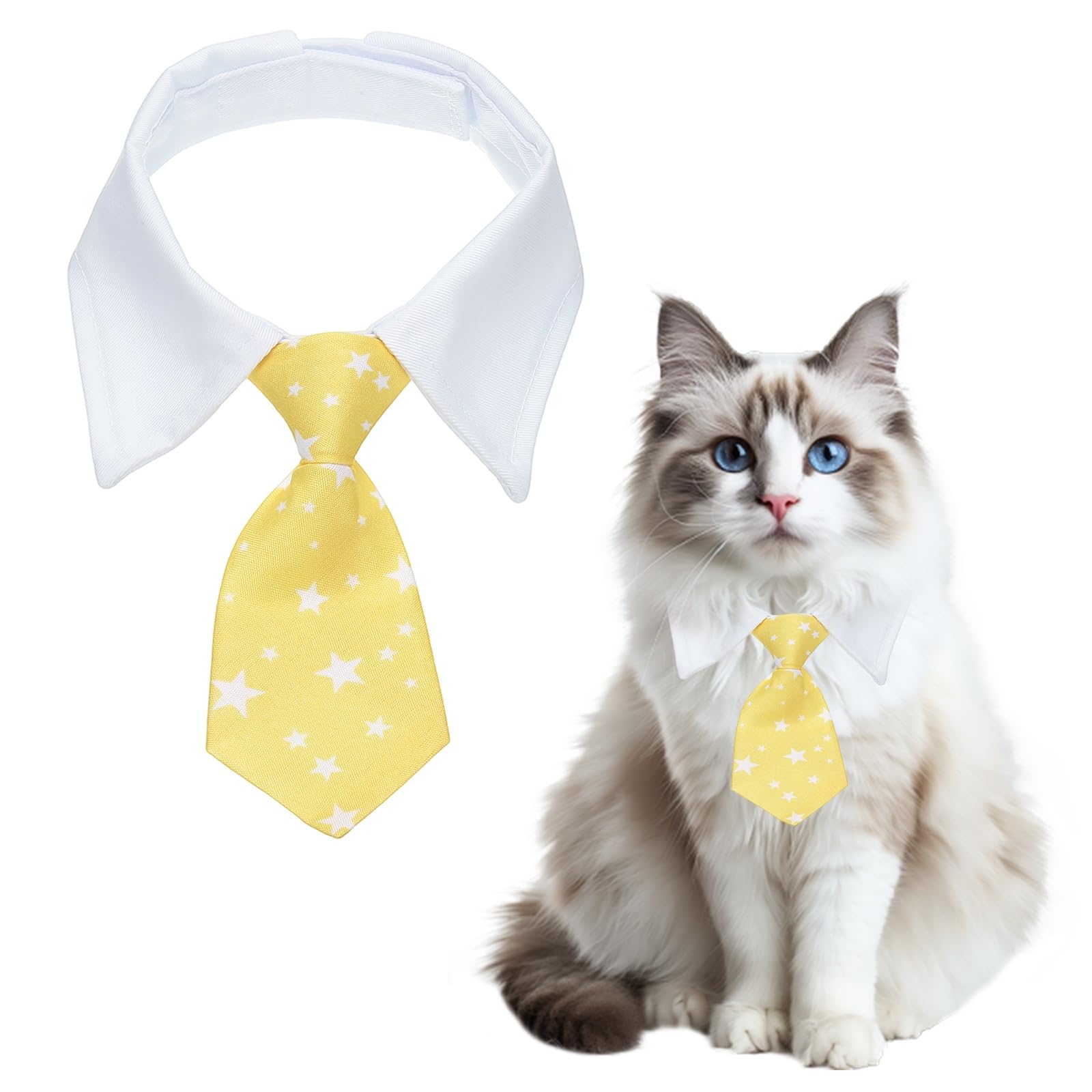 sourcing map Cat Dog Tie with Collar, Cute Tuxedo Bowtie with Handcrafted Adjustable White Collar Formal Pet Cats Necktie (Yellow, L), Intended for Puppies Medium Boys/Kitten Wedding