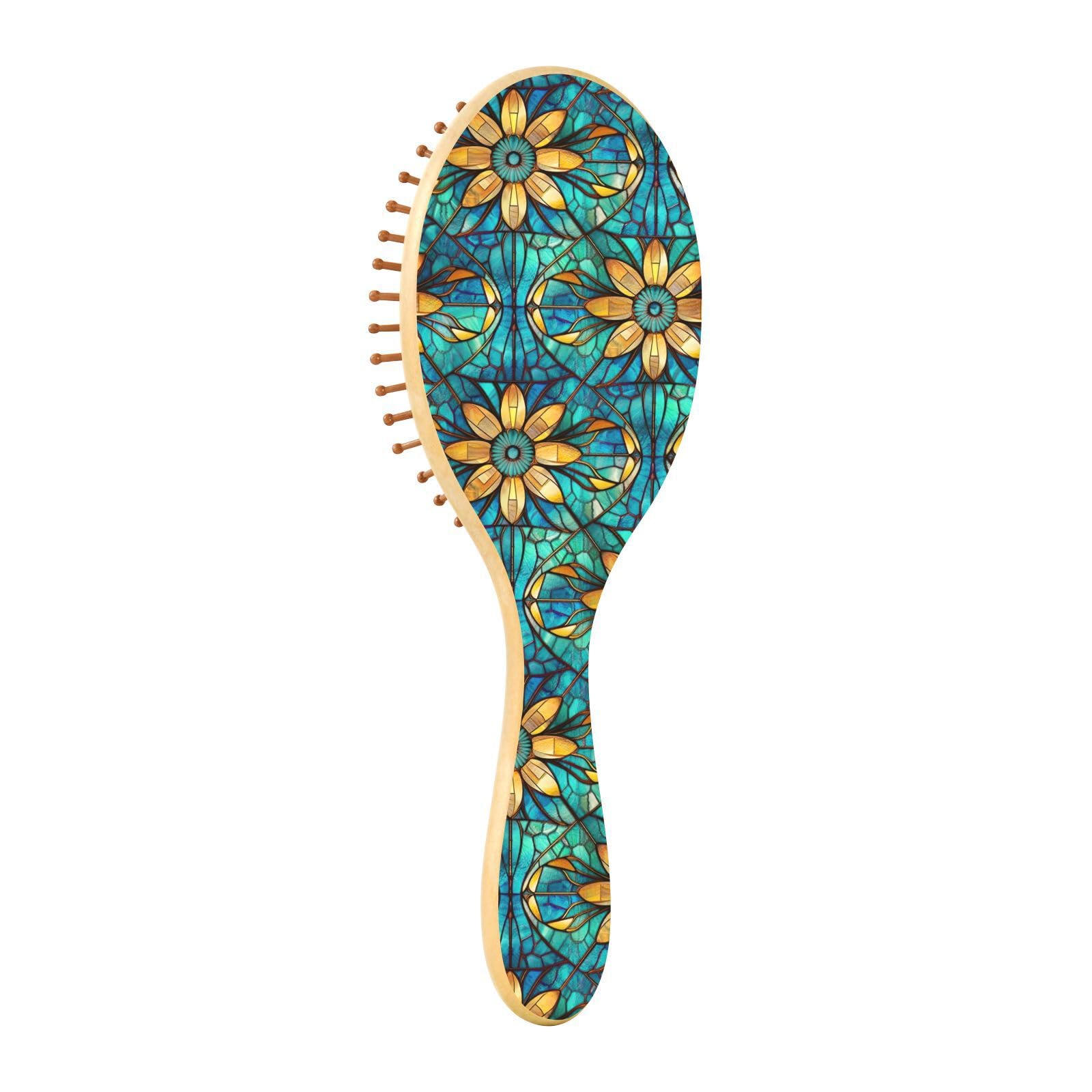 Amazon.com : XYMZR Blue Mosaic Glass Hair Brush Wooden Paddle Hair