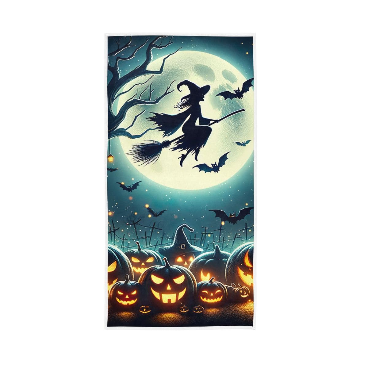 LSRCPD Halloween Theme Pumpkin Witch Hand Towel, Cotton Hand Towels for Bathroom, Gym, Hotel, Spa 15 x 30 Inches