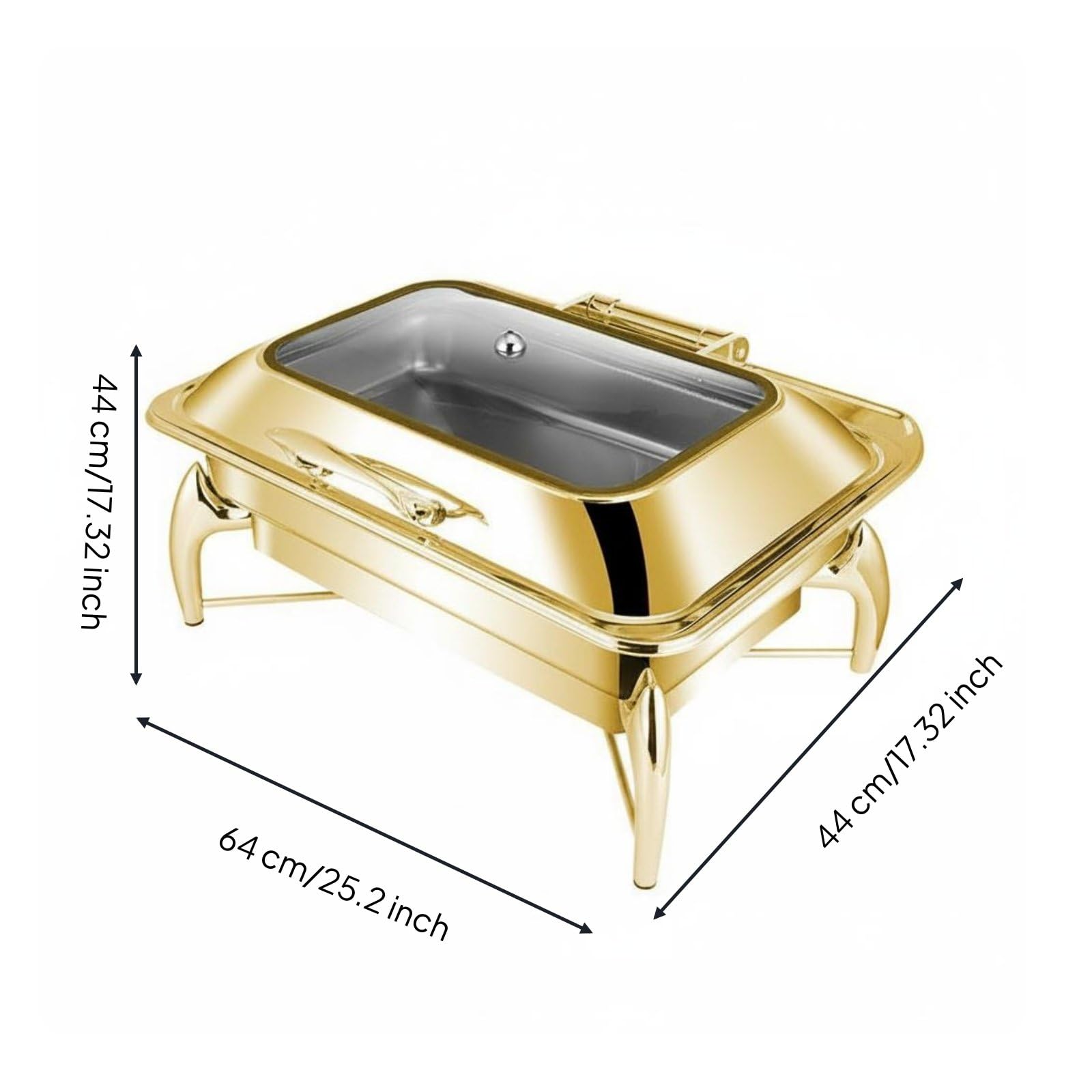 Scaldavivande Buffet Scaldavivande Buffet Scaldavivande Riscaldatore Chafing Dish in Acciaio Inox con Finitura Dorata per Mantenere i Piatti, 9L, Rettangolare, Con Supporto