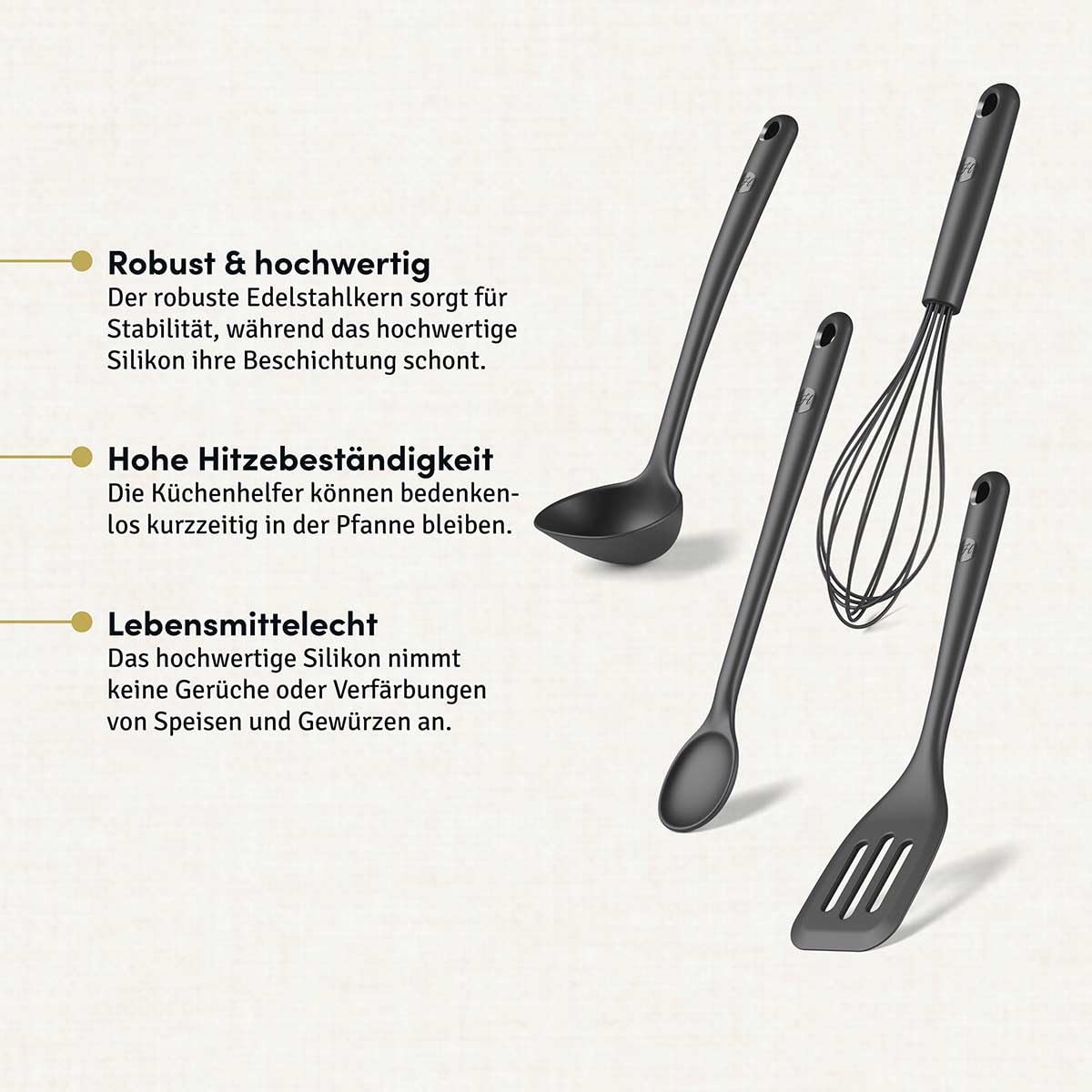 Hoffmann Küchenhelfer-Set, Anthrazit, Silikon-Edelstahlkern, Spülmaschinenfest, Hitzebeständig, Antihaft, Küchenutensilien-Set, Vorteilsset (16-teilig)