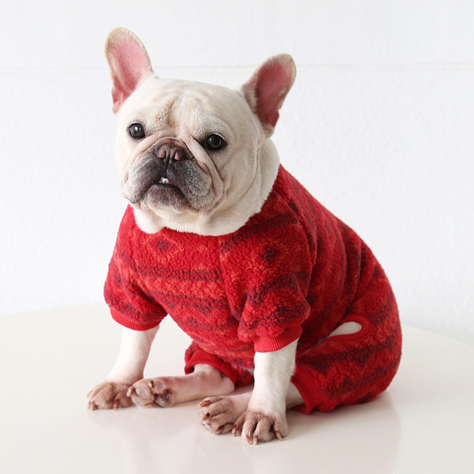 BT Bear Dog Pajamas Soft Warm Fleece Jumpsuit Cute Pet Clothes Onesies Costume for Puppy Small Medium Dogs Pug French bulldog (Red Pattern - Image 2