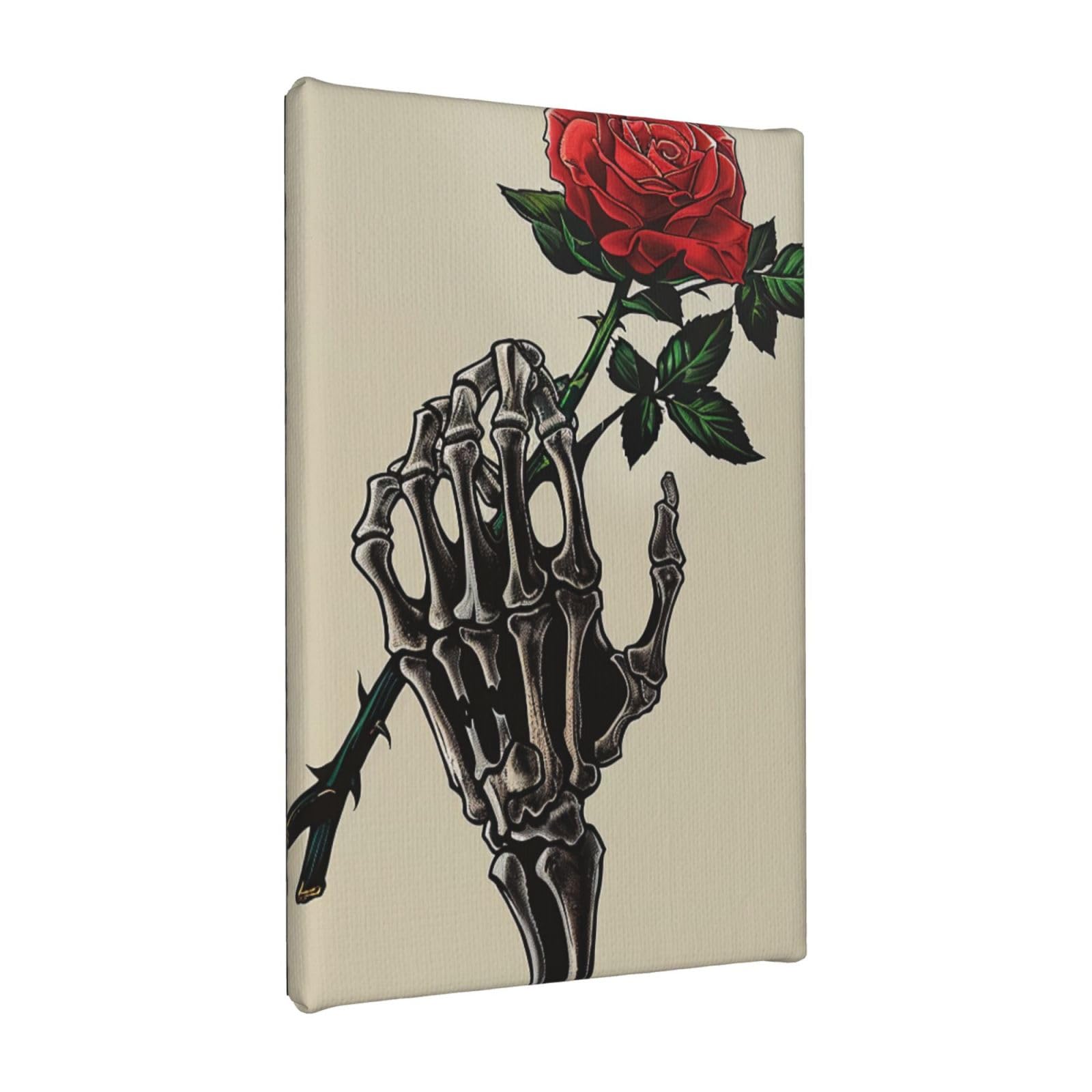 YKLJG Skull rose Printed Wall Art Canvas Painting 20x30 CM Wooden Framed Picture Painting Artwork Prints for Bedroom Kitchen Home Office Decor