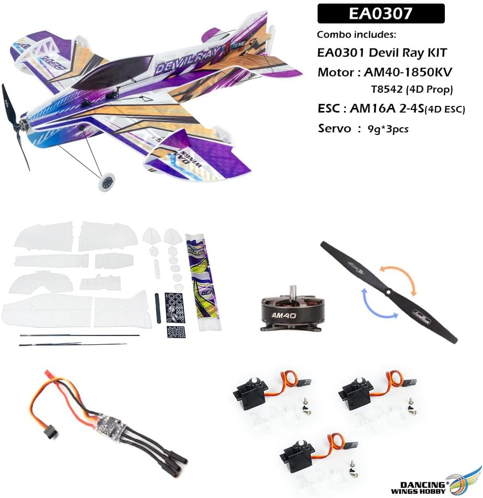 Ultra-Light RC Indoor F3P Aerobatic Foam Airplane 800mm Devil Ray Laser-Cutting; UV-Printing Aircraft Need to Build