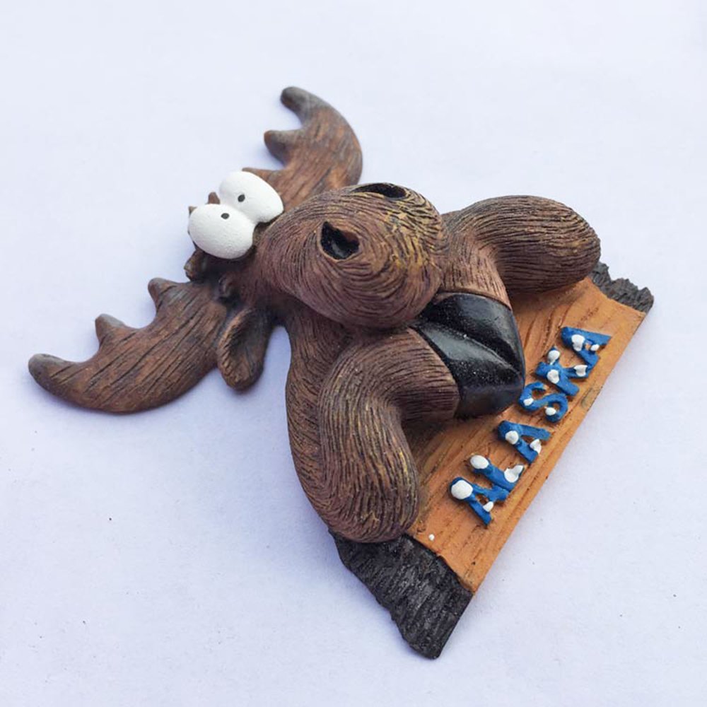 Magnete Frigorifero 3D Alaska Elk USA - Souvenir Di Viaggio In Resina 7x8 Cm - Decorazione Casa E Ufficio