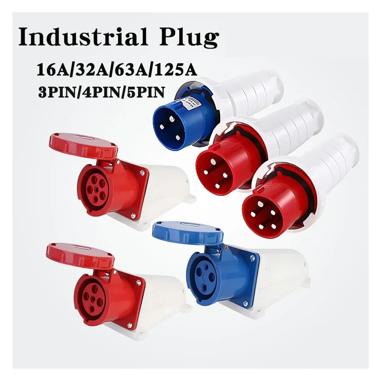 5/10 Stück Luftfahrt-Industriestecker und Steckdose, 16 A/32 A/63 A/125 A, IP44/IP67 wasserdicht, 3P/4P/5P, Wandmontage, Stecker (125 A Stecker, 10 Stück - 5P)
