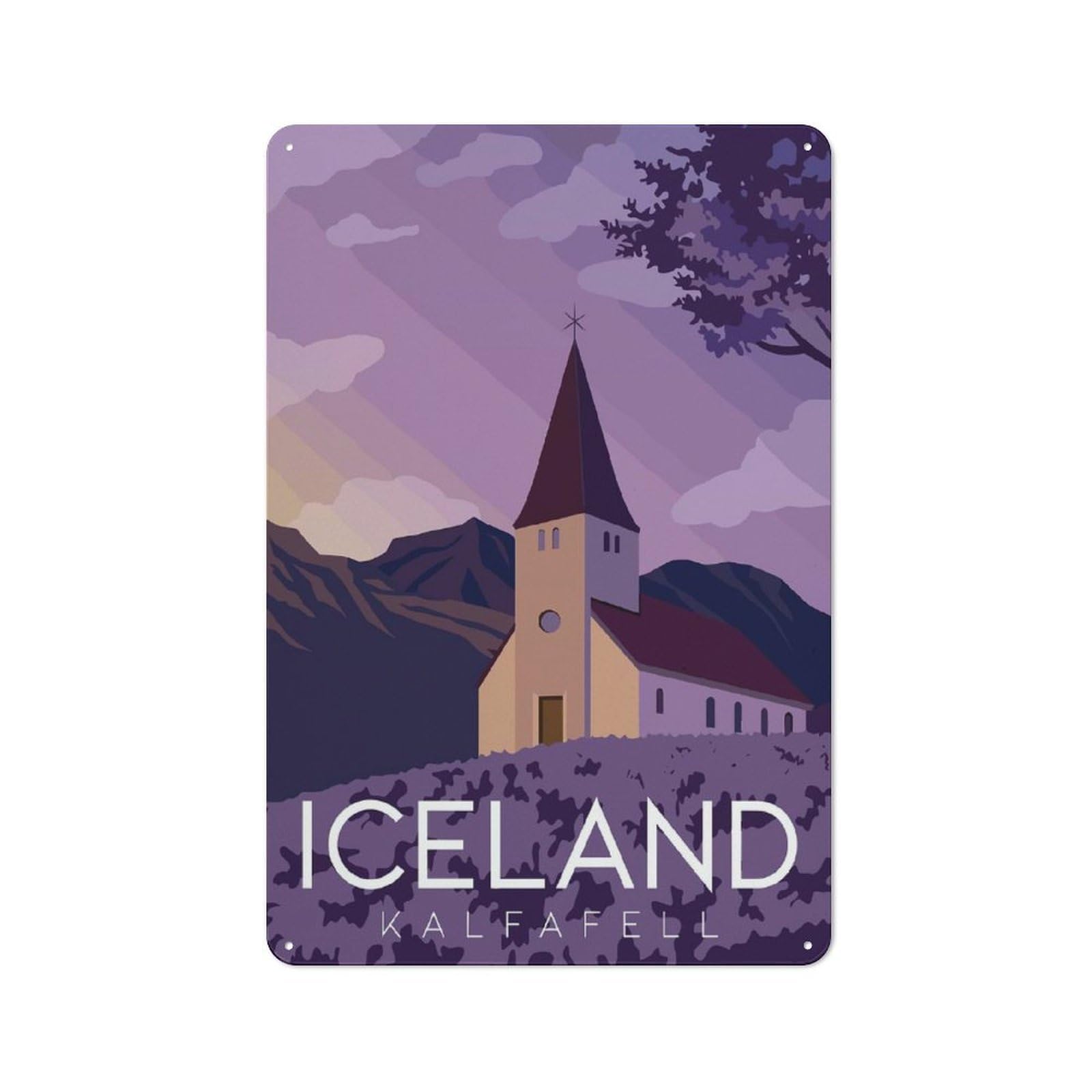 Junmoney Iceland Kalfafell Travel Rustic Metal Sign 30X20cm For Café Or Restaurant, Suited To Café Owners And Decorators