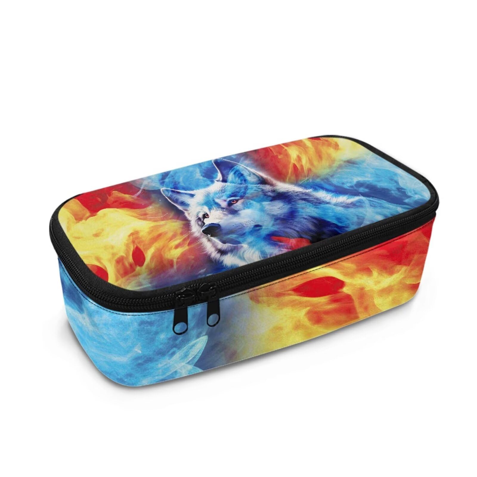 Renewold Wolf Pencil Case with Big Capacity Multi-Slot Pencil Case Organizer Portable Handle Office Stationery Organizer Wide Opening for Teens Elementary Middle School