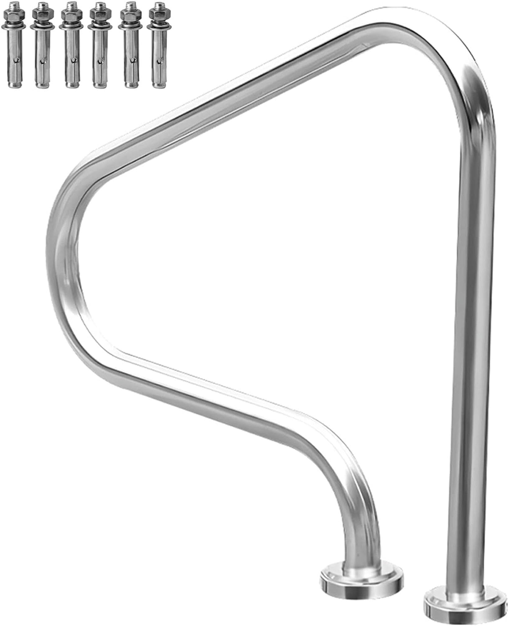 Pool Handrail Pool Handrail | Silver Stainless Steel Railing for Swimming Pools | Deck to Deck Mounted Pool Transitional Hand Rails ，Outdoor Non-Slip Safety Entry Aid Grab Handle