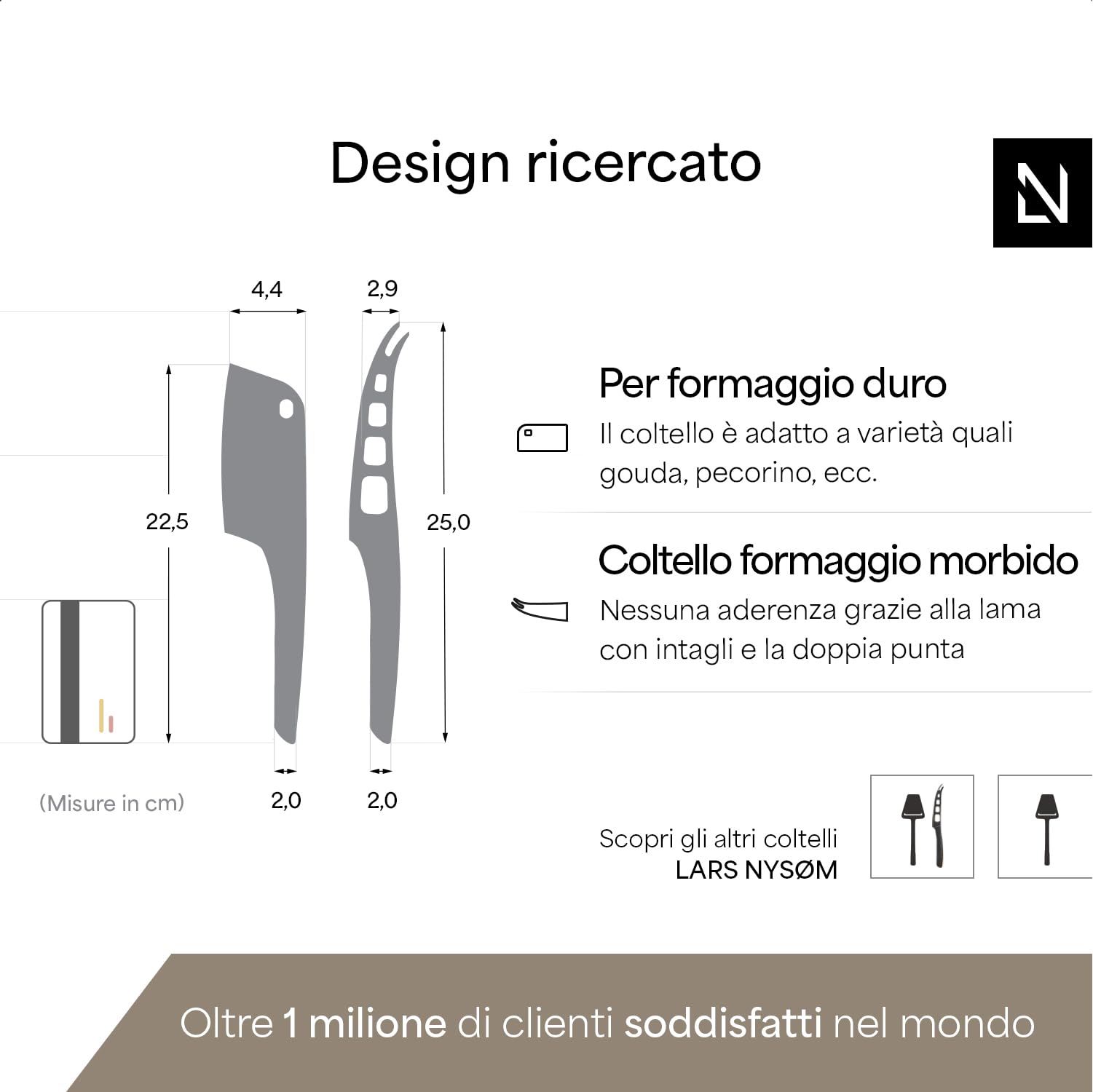 LARS NYSØM Set di coltelli per formaggio 2 pezzi I Coltelli in acciaio inossidabile I Set di utensili per formaggio in acciaio inossidabile di alta qualità (Carbon Black)