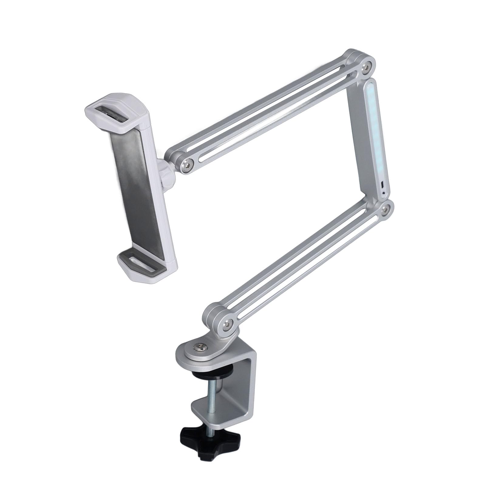 Soporte para Teléfono para Escritorio, Cama, Rotación de 360 ​​Grados, Brazo Largo Ajustable, Soporte para Teléfono Celular, para Tableta con Abrazadera y Luz Ajustable, Plegable y Portátil