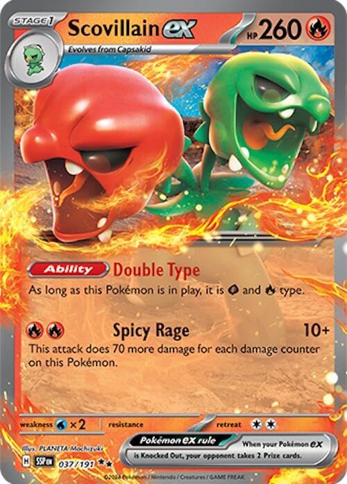 Rare Scovillain EX Surging Sparks 037/191, NM Pokemon Card by PokaStore