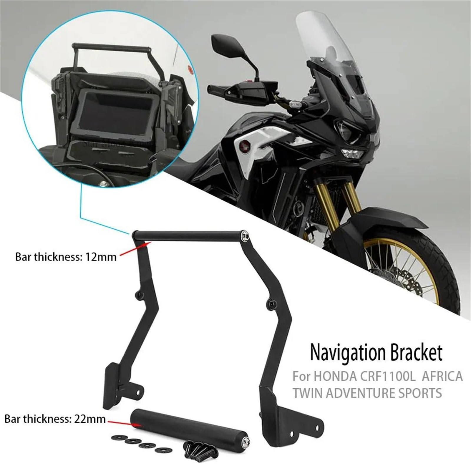 Motocyklowy uchwyt nawigacyjny GPS Uchwyt Do telefon komórkowy do, stojak Do telefon, nawigacja GPS, płyta montażowa, Do do CRF1100L AFRICA TWIN 1100 Uchwyt na telefon(12mm)
