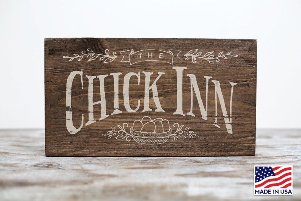 YuanKanJu Urban Fringe Living Chicken Coop Sign 'The Chick Inn' Charming Rustic Wood Placard for Hen House or Farmhouse Wall Decor Hand Made in USA