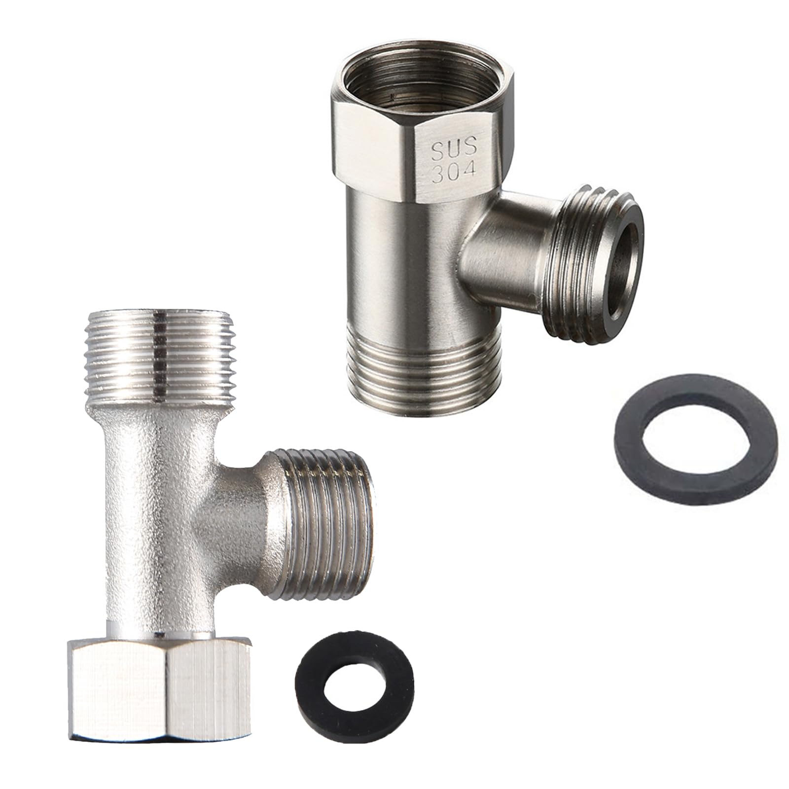 2 Pezzi Valvola Connettore 3 Vie, Valvola Collegamento Adattatore a Forma di T, valvola di Scarico Nichelata Rotazione 180 Gradi per WC Bagno Cucina Tubo Doccia, (1/2", 3/8")