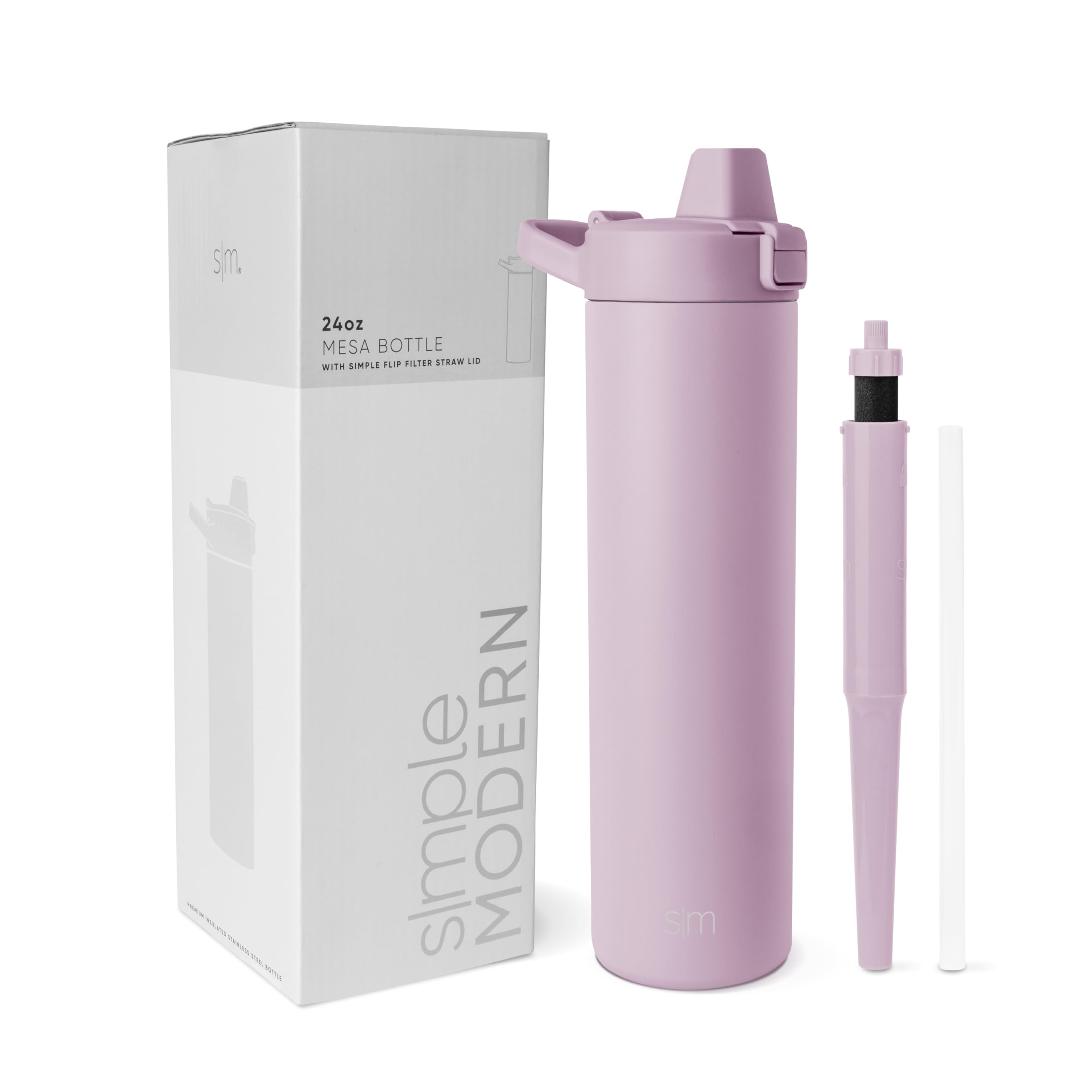 Simple Modern Filtered Water Bottle | Insulated Stainless-Steel Carbon Filter Travel Water Bottles | Reusable for Clean Drinking Water On The Go | 24oz, Lavender Mist