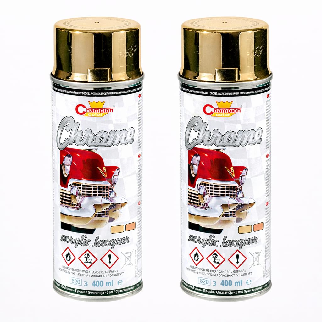 SolaDirect 2 x 400 mL Gold Super Chrome Metallic Acrylic Spray Paint - High Gloss Decorative Finish for Art, DIY, Craft and Display Items - Even Coverage and Smooth Structure