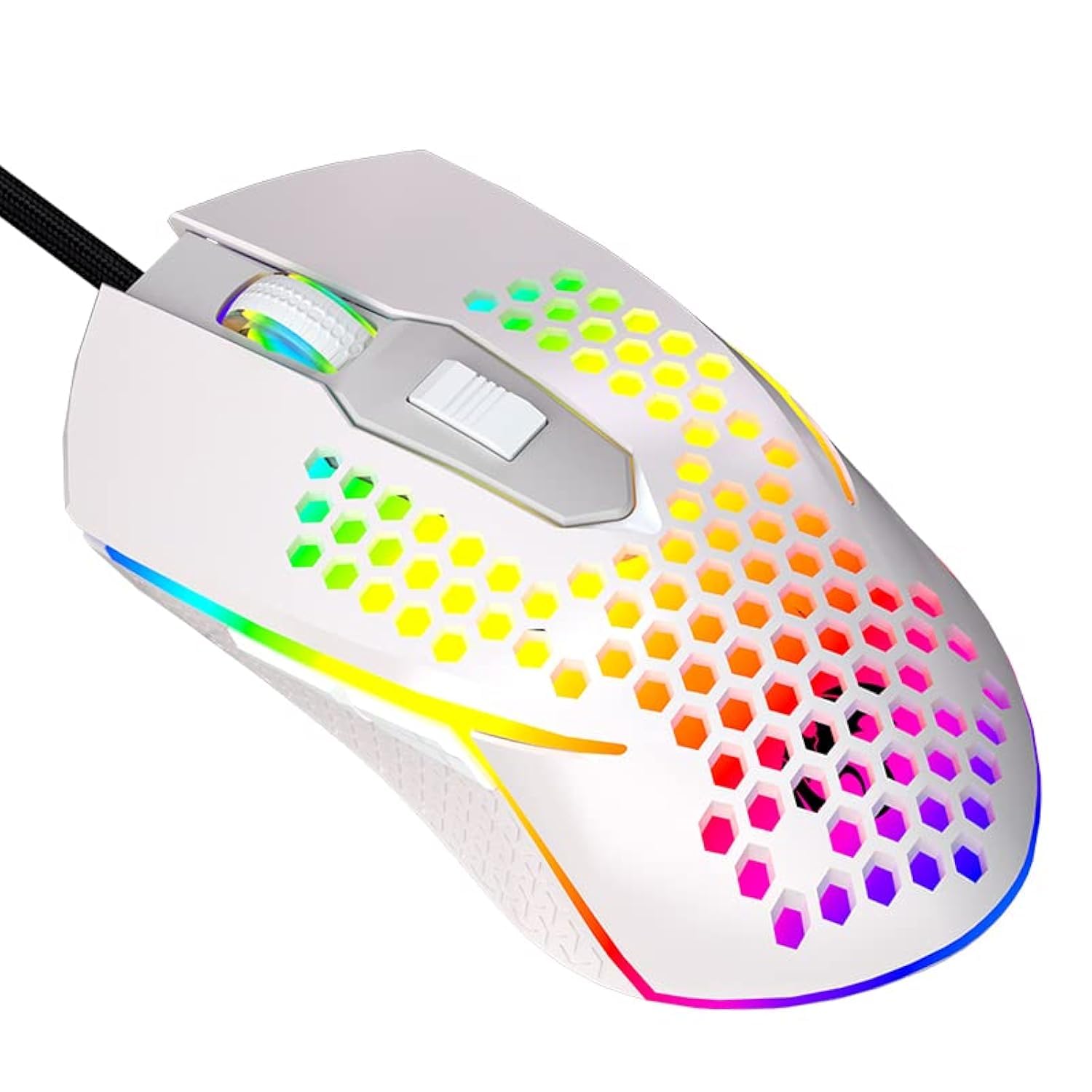 Ratón RGB para juegos Circle Pit, sensor de 6400 DPI y 6 botones programables, blanco 8