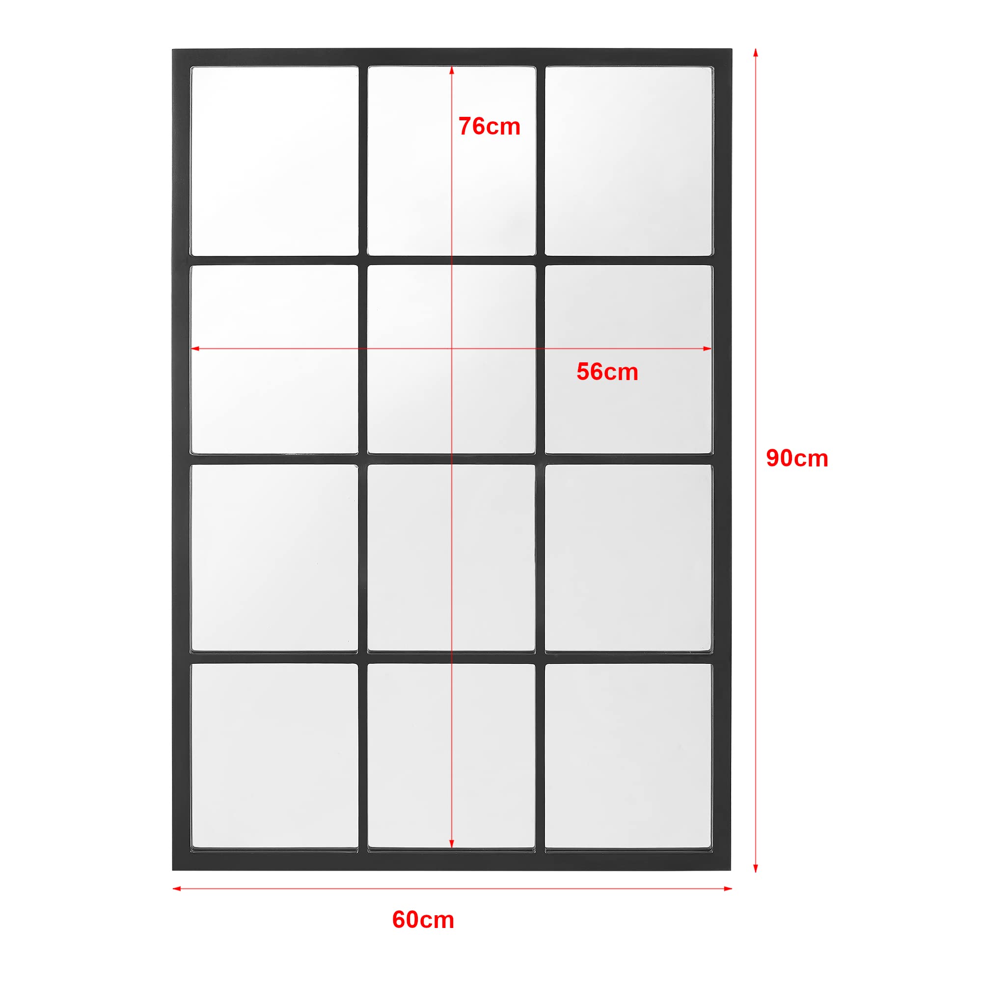 [en.casa] Espejo Cuadriculado de Pared Rectangular con 12 Piezas Cuadradas con Ganchos de Fijación MDF 90 x 60 cm - Negro Mate