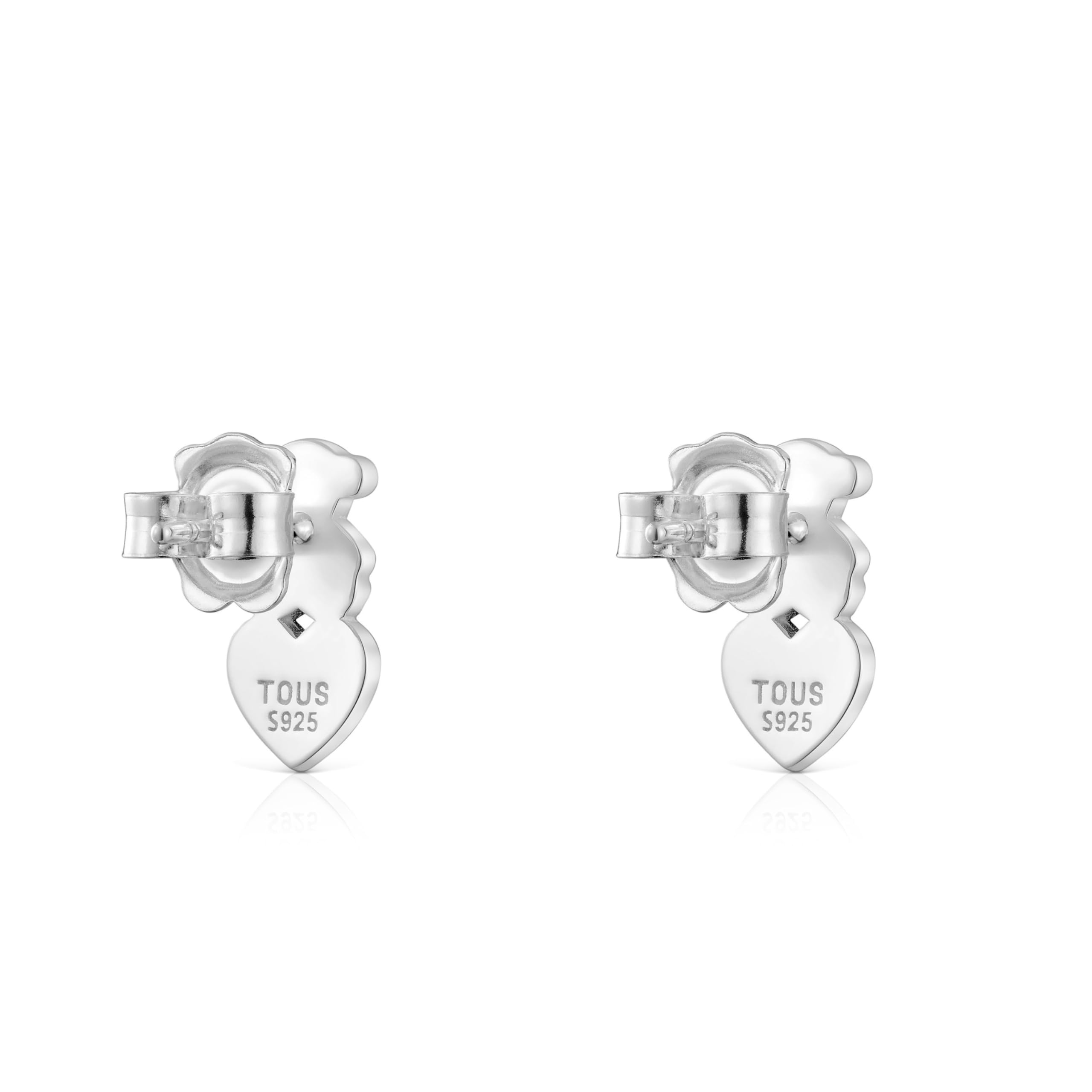 TOUS Pendientes de Plata de Primera Ley para Mujer con Motivo de Oso y Corazón de 13 mm, Colección Sweet Dolls