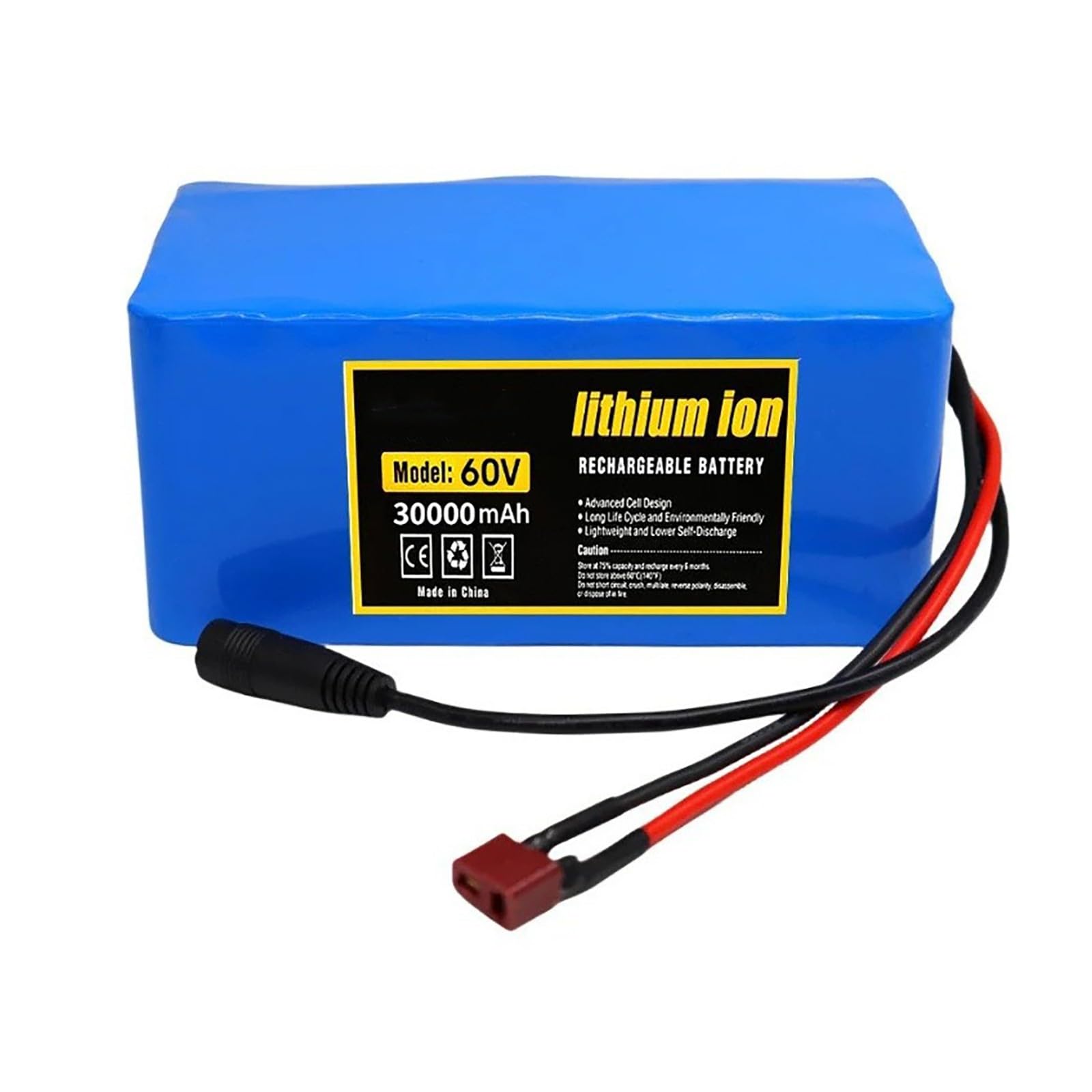 60V Lithium Ion Battery, 60V 30Ah 16S2P Lithium-Ion Battery Packs,with BMS + 67.2V 2A Charger, for 500W-800W Motor E-Bike Electric Bicycle Scooter XT60