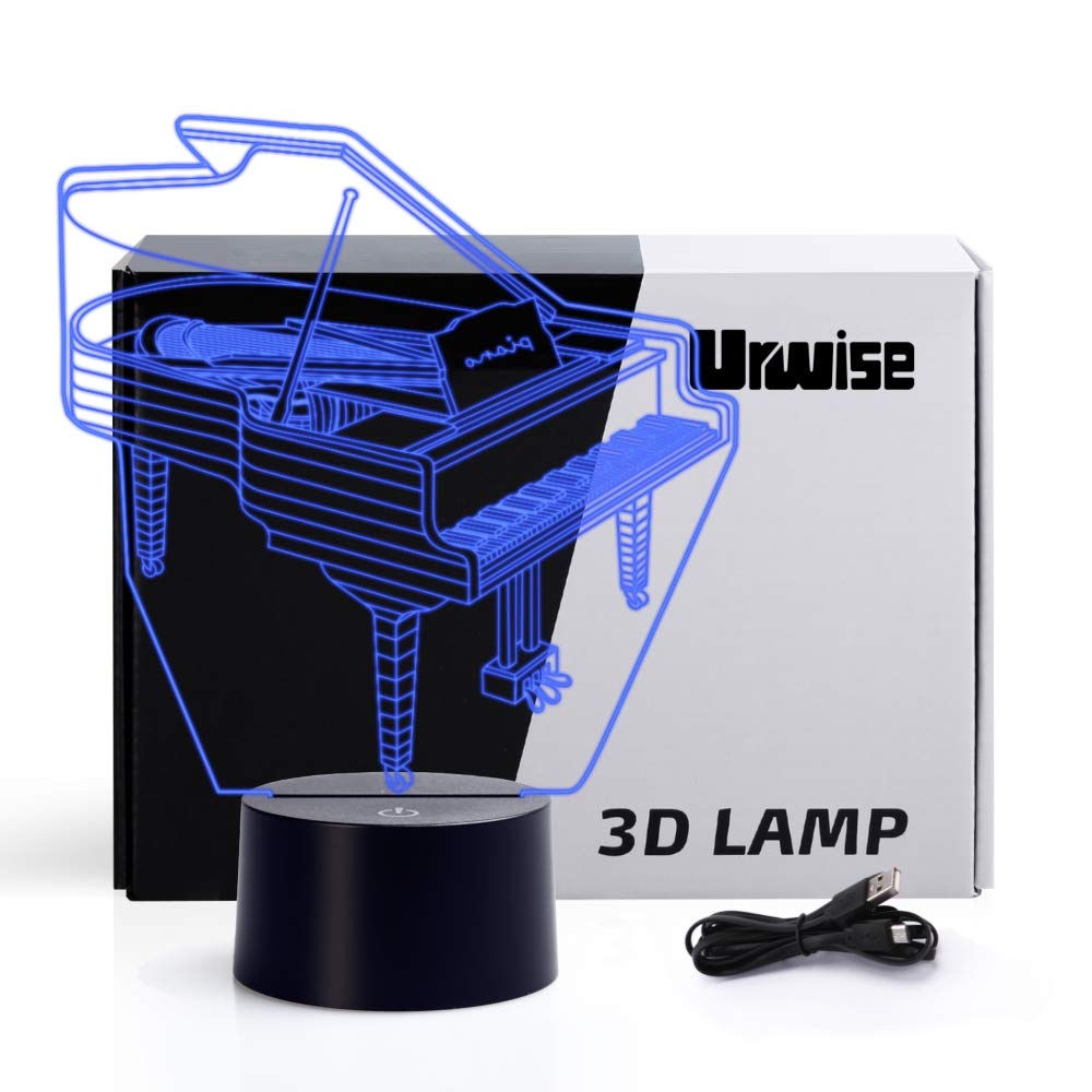 Cool 3D Piano Lamp, 3D Optical Illusion Piano Night Lights, 16 Color Variations Piano Light, Smart Touch Button USB and Battery Power, Amazing Creative Art Design for Children's Christmas Gifts