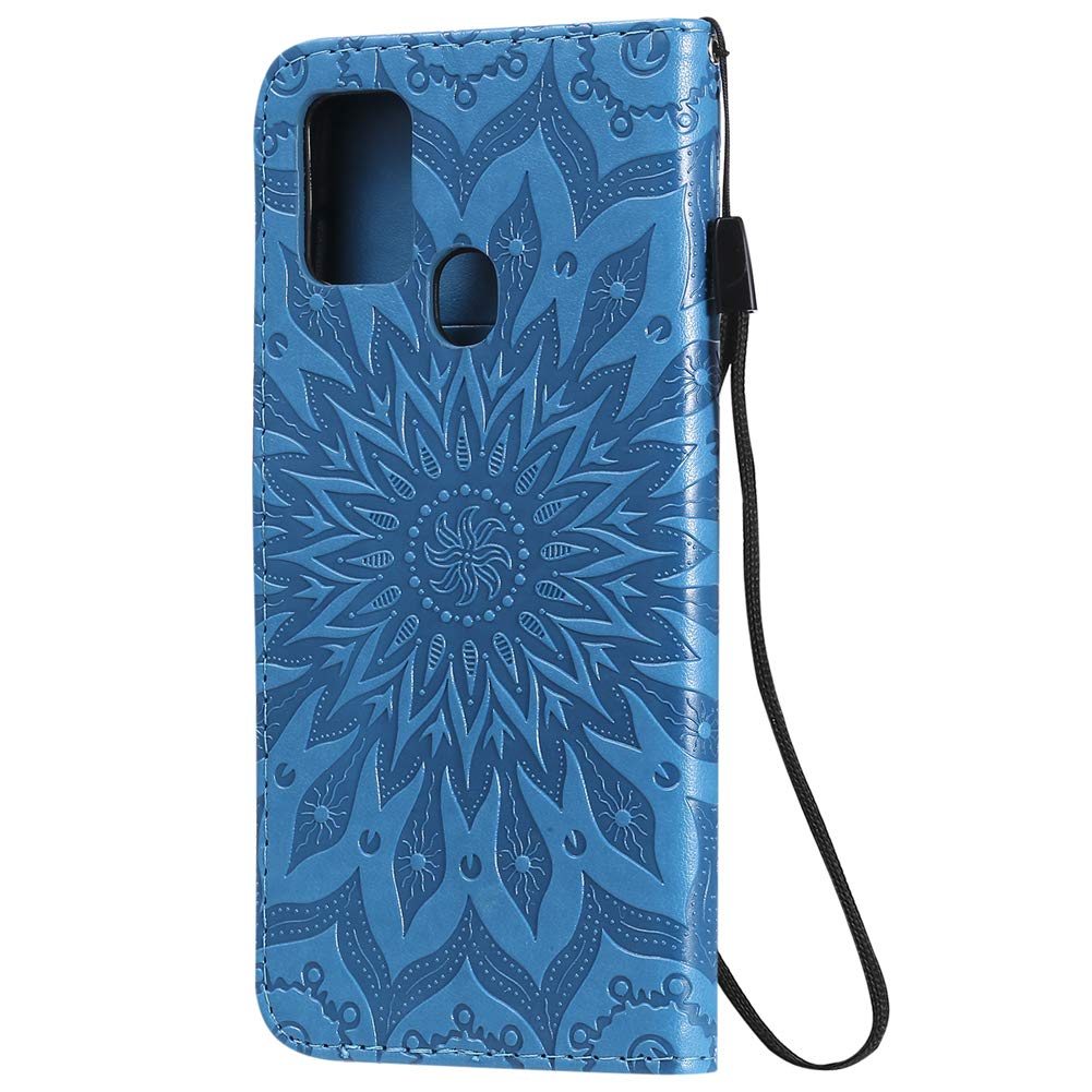 Custodia OPPO A53 2020 IMEIKONST – Cover Flip In Pelle PU Con Mandala Goffrato, Portafoglio E Chiusura Magnetica, Blu Girasole