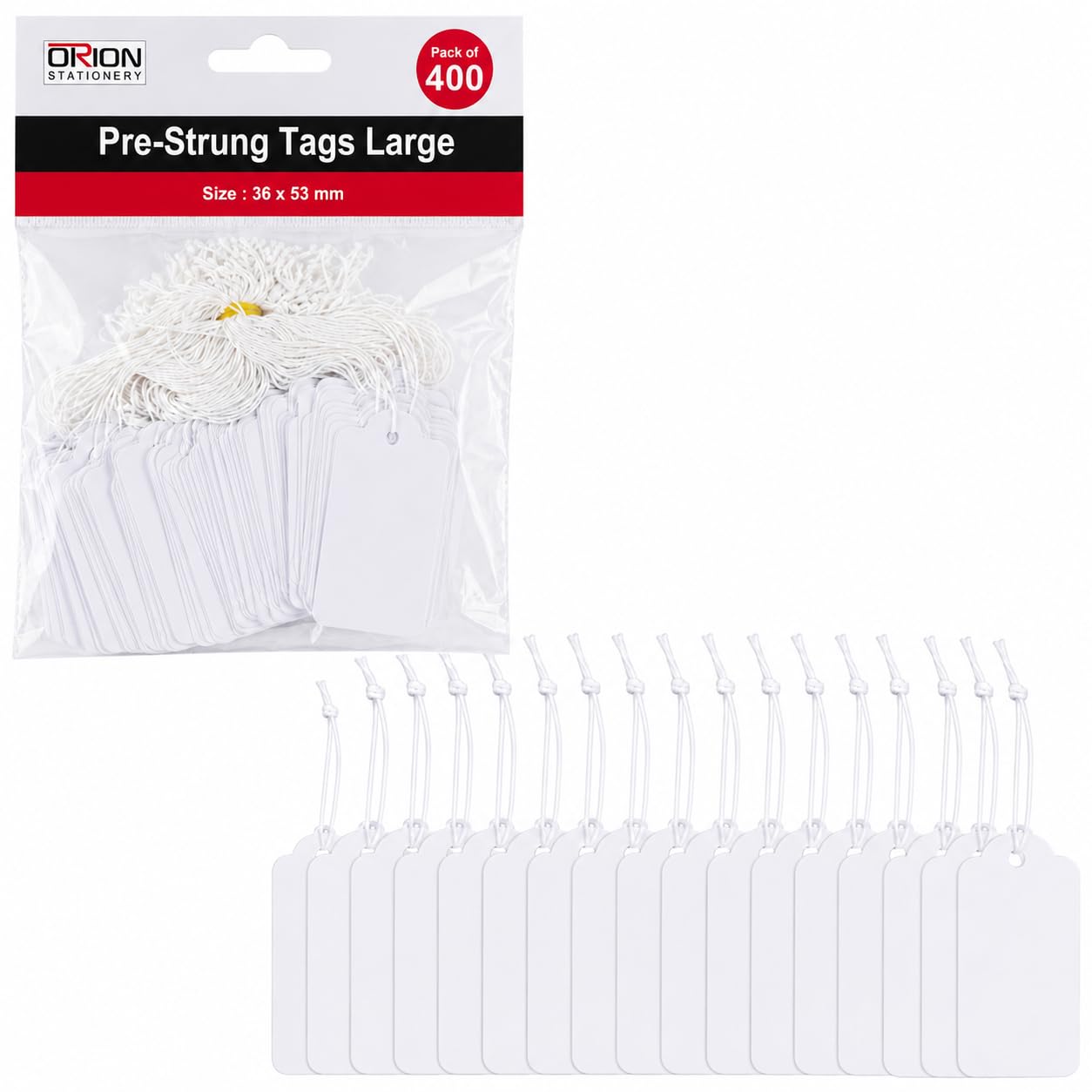 Orion 400 Pieces Pre Strung White Tags Large 36 x 53 mm