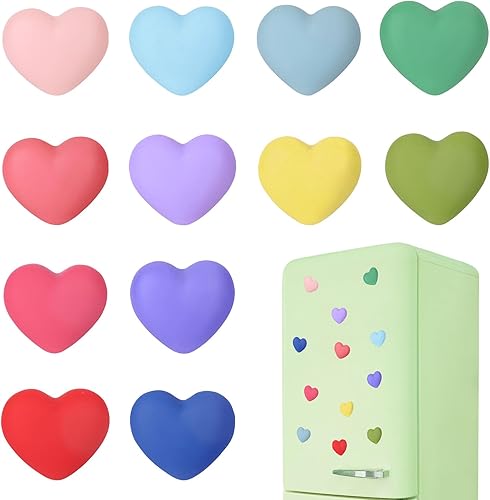 Whaline 12 imanes de refrigerador coloridos en forma de corazón 3D para refrigerador, calcomanías magnéticas decorativas para el hogar, cocina,