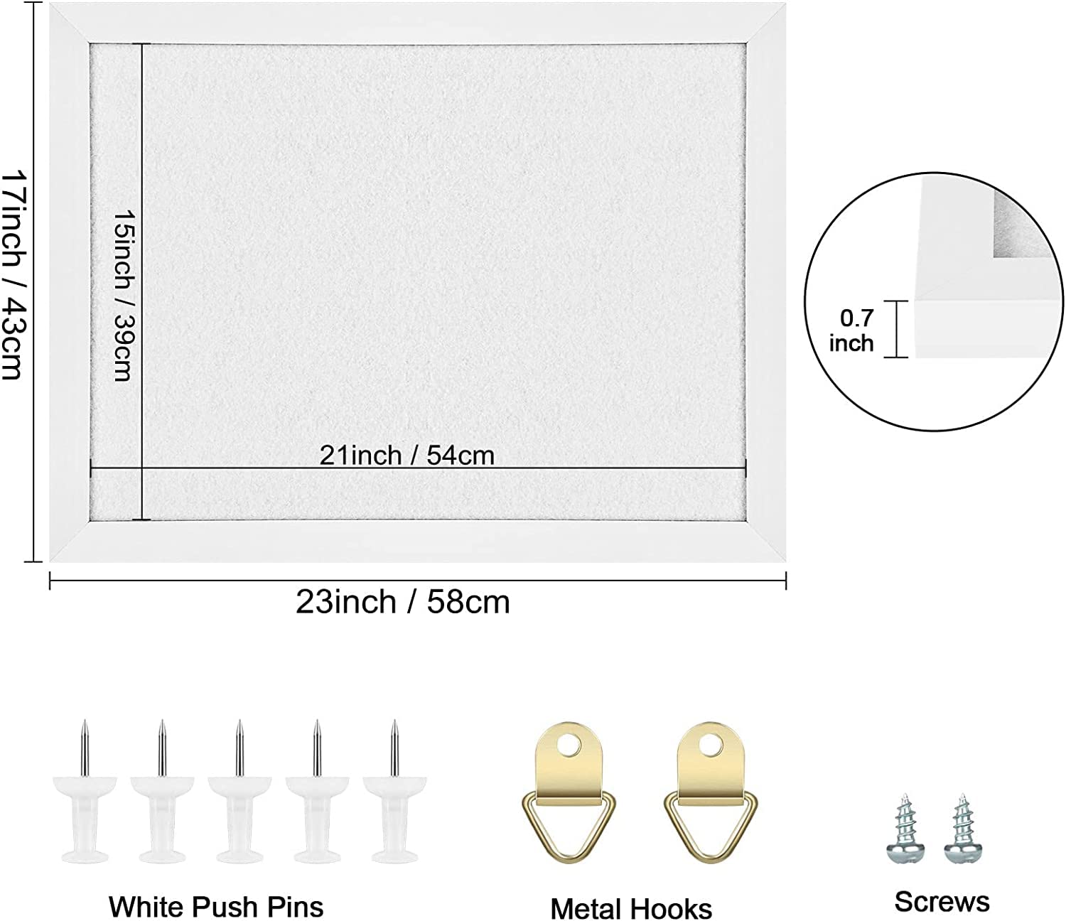 Okydoky 58 * 43cm Weiß Pinnwand mit Holzrahmen, Memoboards, Filz Pinnwand mit Stecknadeln für DIY Dekoration, Filzboard für Küche und Büro, Schule und Haus(WH,L).DE