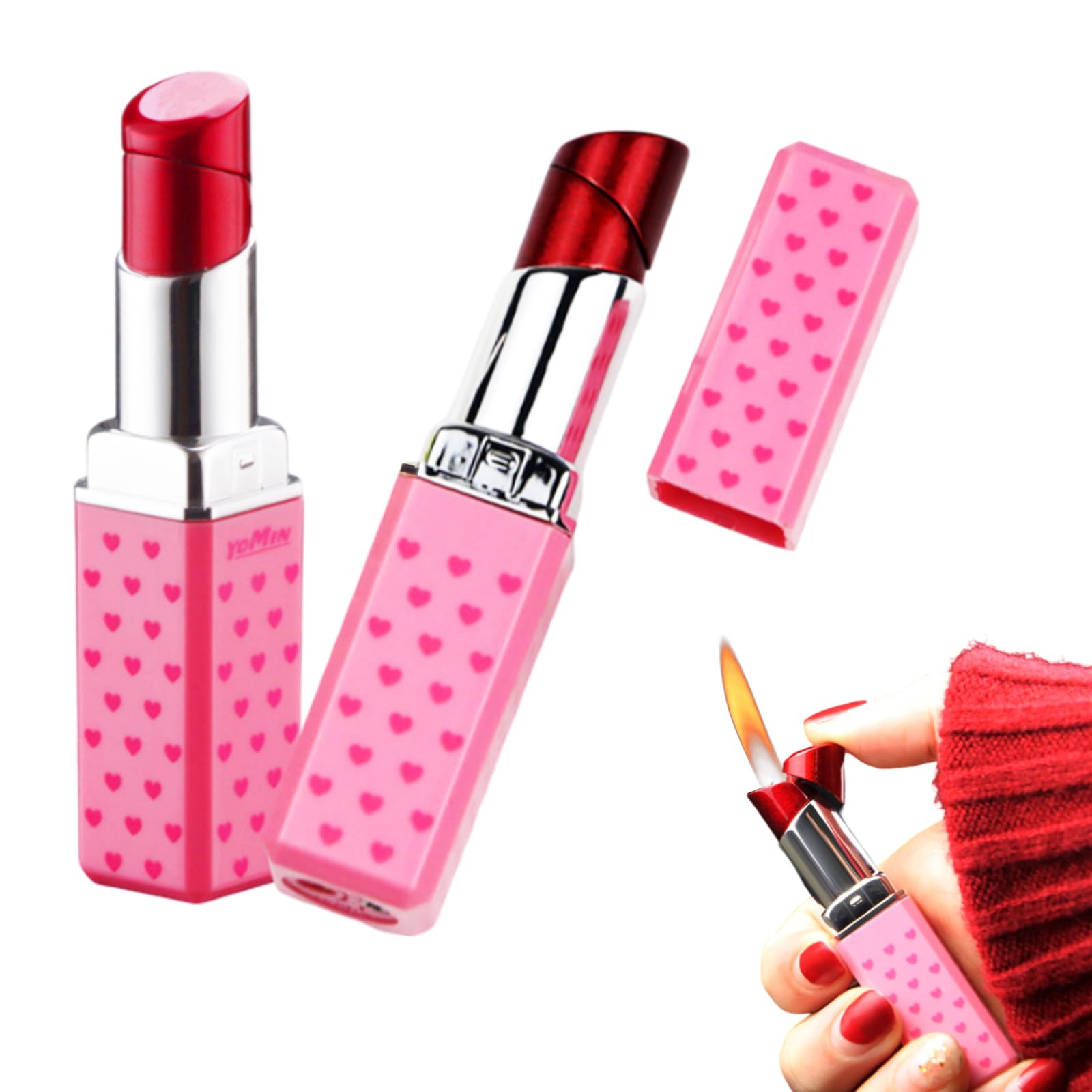 Cute Lipstick Lighter, 2 Pack Soft Flame Refillable Butane Lighter with Flame Adjustment Tool, Unique Torch Lighter Cool Lighters for Women,Girls, Birthday, Anniversary(Without Butane)-Red