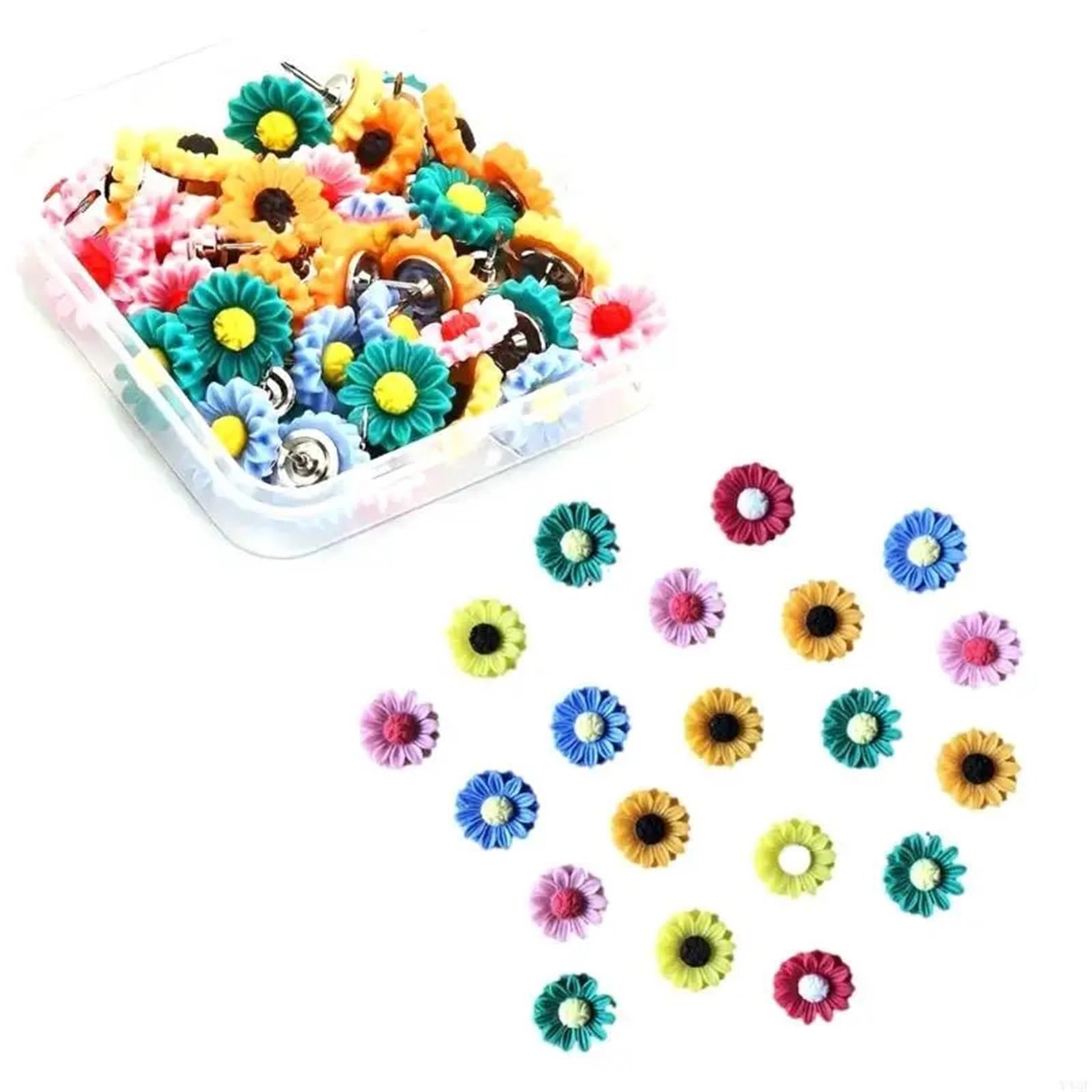 60Pcs Flower Push Pins Decorative Thumbtacks Cork Notice Board Thumb Tacks with Case for Bulletin Boar for Bulletin Board Cork Board Map