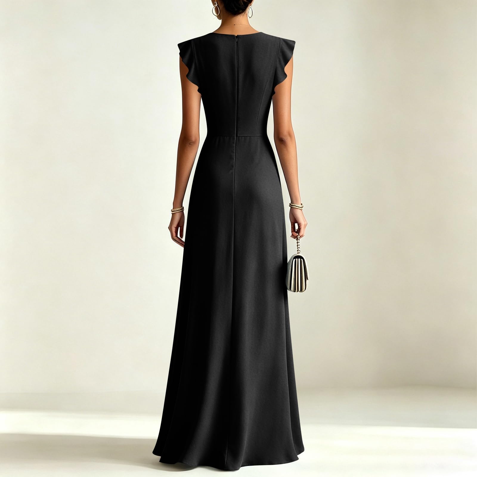 Kleid Hochzeitsgast Damen Chiffon Lang A Linie Abendkleider Elegant Für Hochzeit Festliche Kleider Tailliert V Ausschnitt Sommerkleider Frauen Leicht Und Luftig Sommerkleid Rüschen Ballkleid