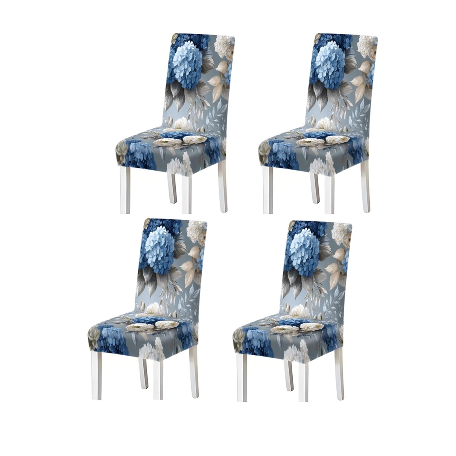 Kxuauv One Color Grey Blue White Hydrangea Floral Print Dining Chair Covers, Stretch Slipcovers For Home Kitchen Dining Room Party, 2/4/6Pcs Seat Protectors For Restaurant Hotel Party(4Pcschair Cover)