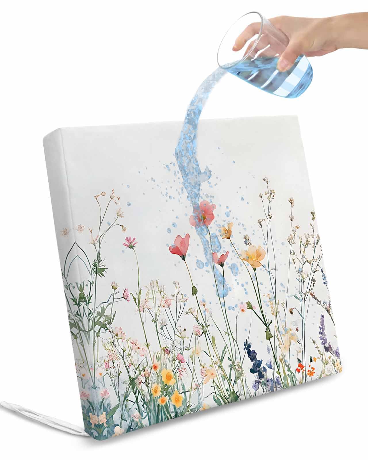 2 Pack Spring Floral Botanical Waterproof Cushion Covers with Ties, Outdoor Patio Chaise Lounge Chair Seat Cushion Slip Covers Replacement(Only Cover) Farmhouse Flowers 24