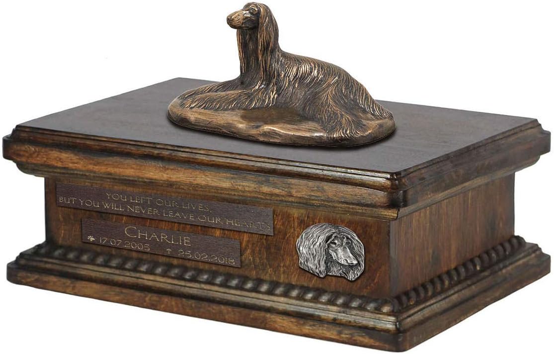 Art-Dog Custom Dog Sitting Statue Memorial Urn - Handmade Cold Cast Bronze on Birch Base – Sturdy and Stylish Urn for Dog’s Ashes – 8.3x11.4x8.7 – 5l – Afghan Hound