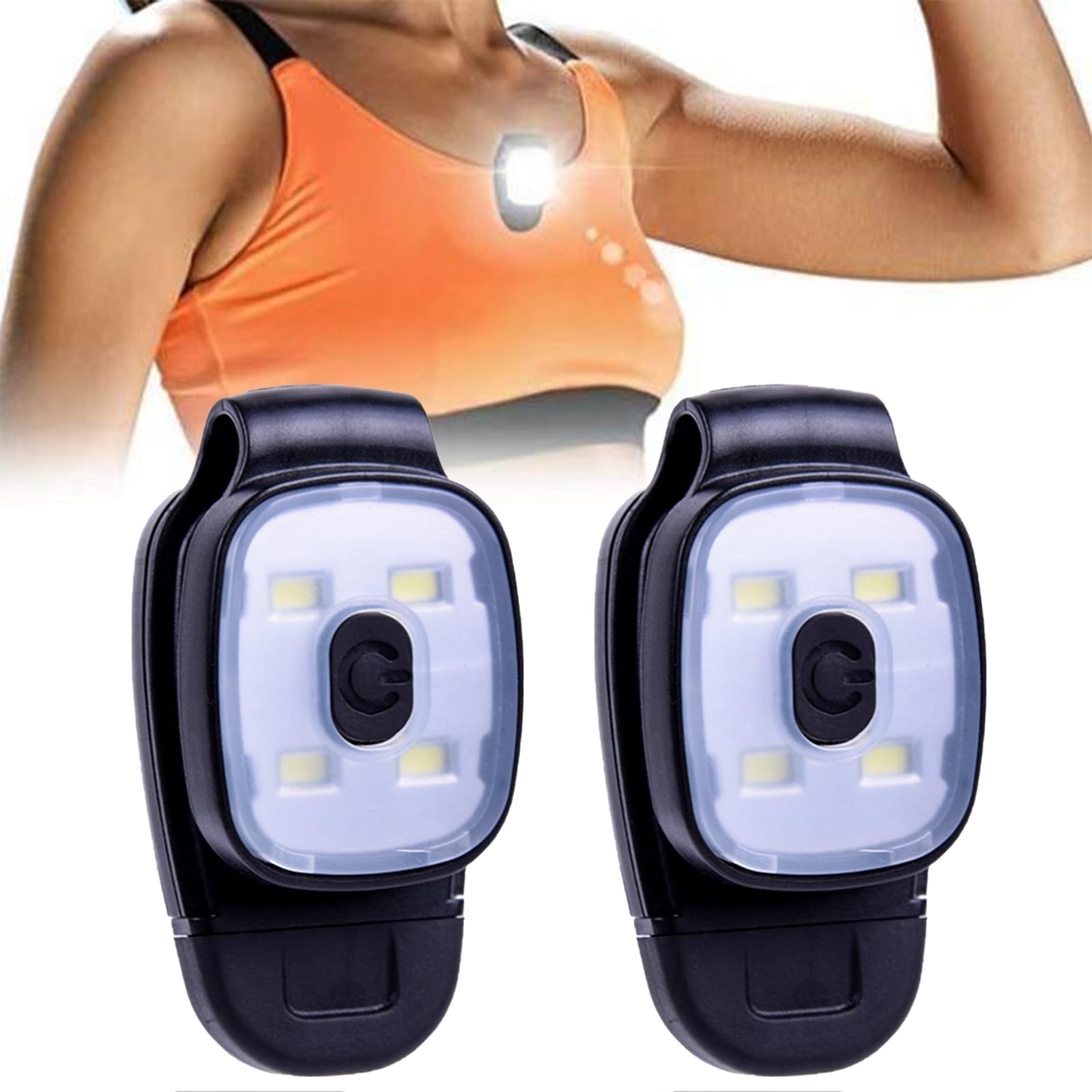 HONNGDHGD Clip On Running Lights USB Rechargeable LED Flashlight with 3 Brightness Modes Ultra Bright & Waterproof Hands-Free Safety Torch for Night Running Hiking Dog Walking Cycling(Black, 2 Pcs)