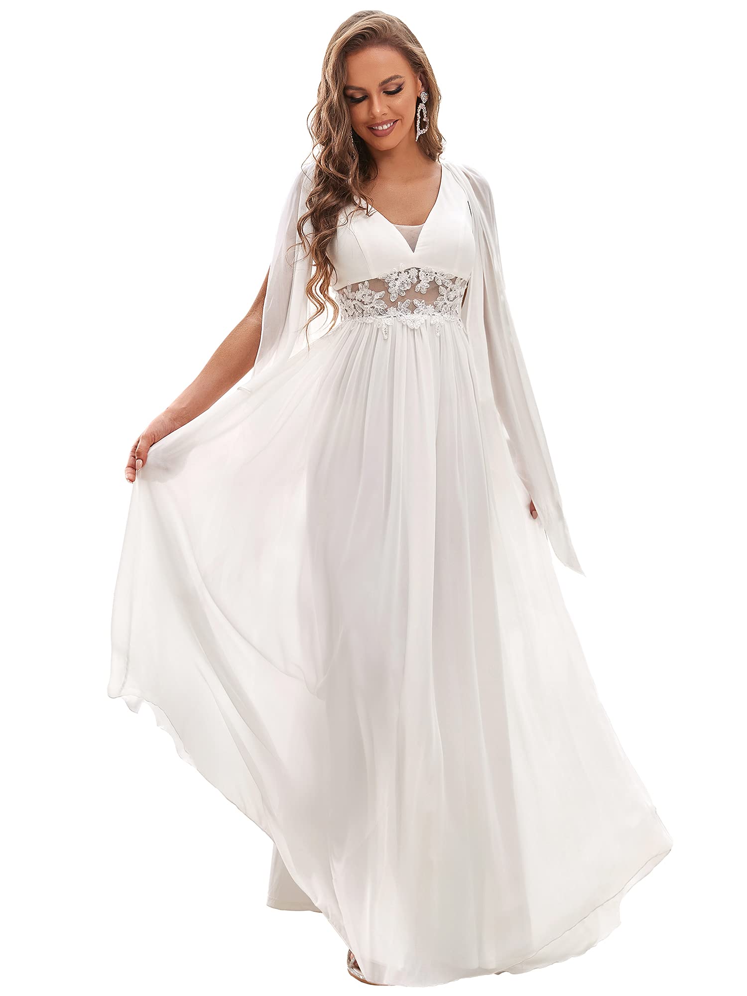 Ever-Pretty Robe de Soirée Chic Col Bateau Manches Courtes Tulle Maxi Robe évasée EE50126