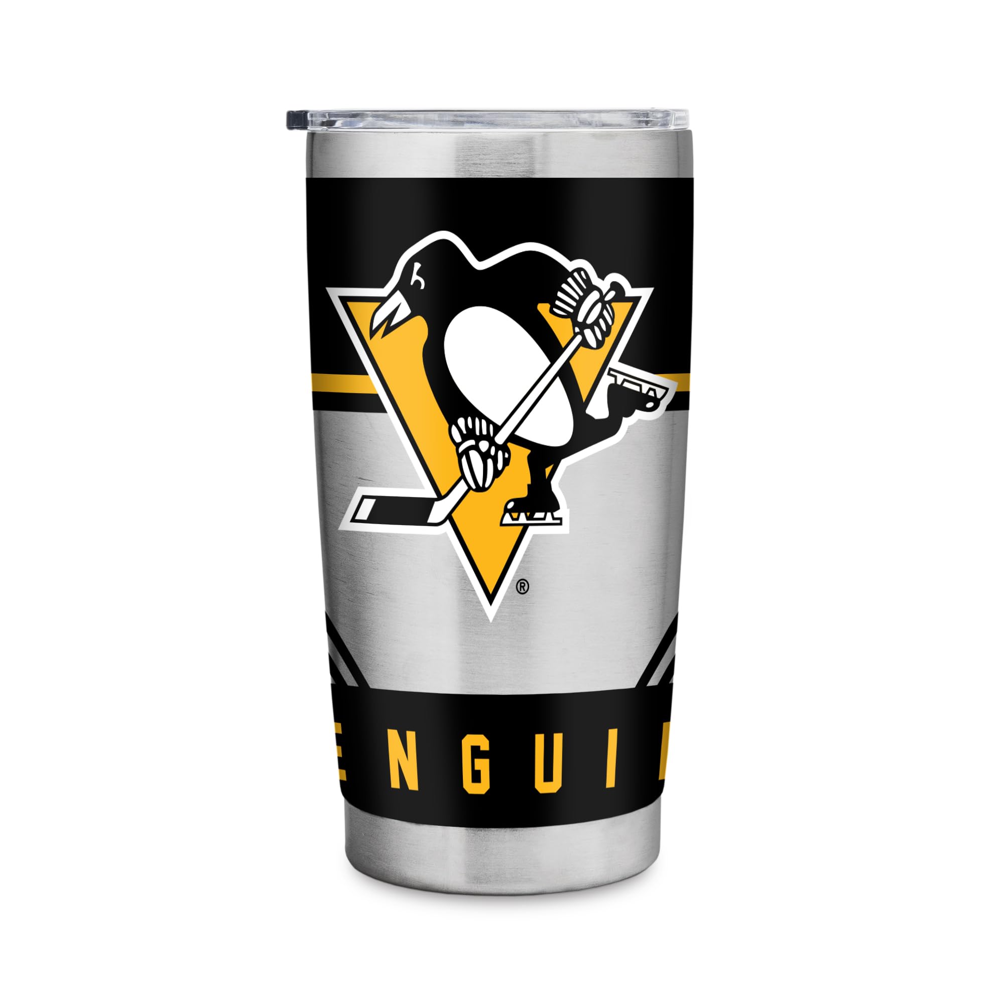 Rico Industries NHL Hockey Pittsburgh Penguins 20oz Stainless Steel Tumbler with Lid - Great for Coffee, Tea, Water or Cocktails