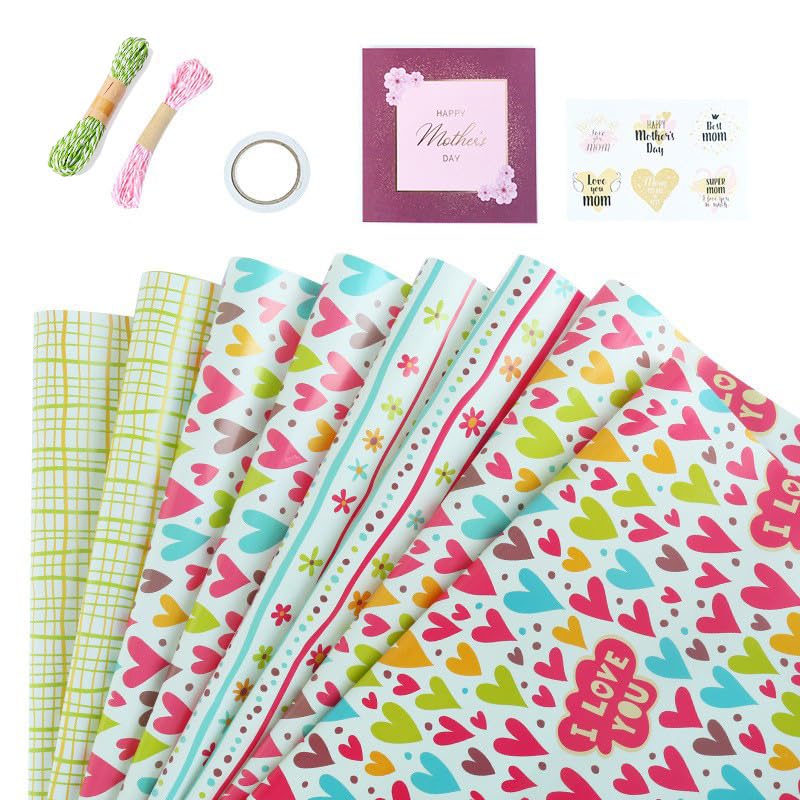 Gift Wrapping Paper Set, 8 Mother'S Day Birthday Gift Wrapping Paper Love, Very Suitable for Valentine'S Day Mother'S Day Birthday, Book Cover Flower Packaging (50 * 70 Cm)
