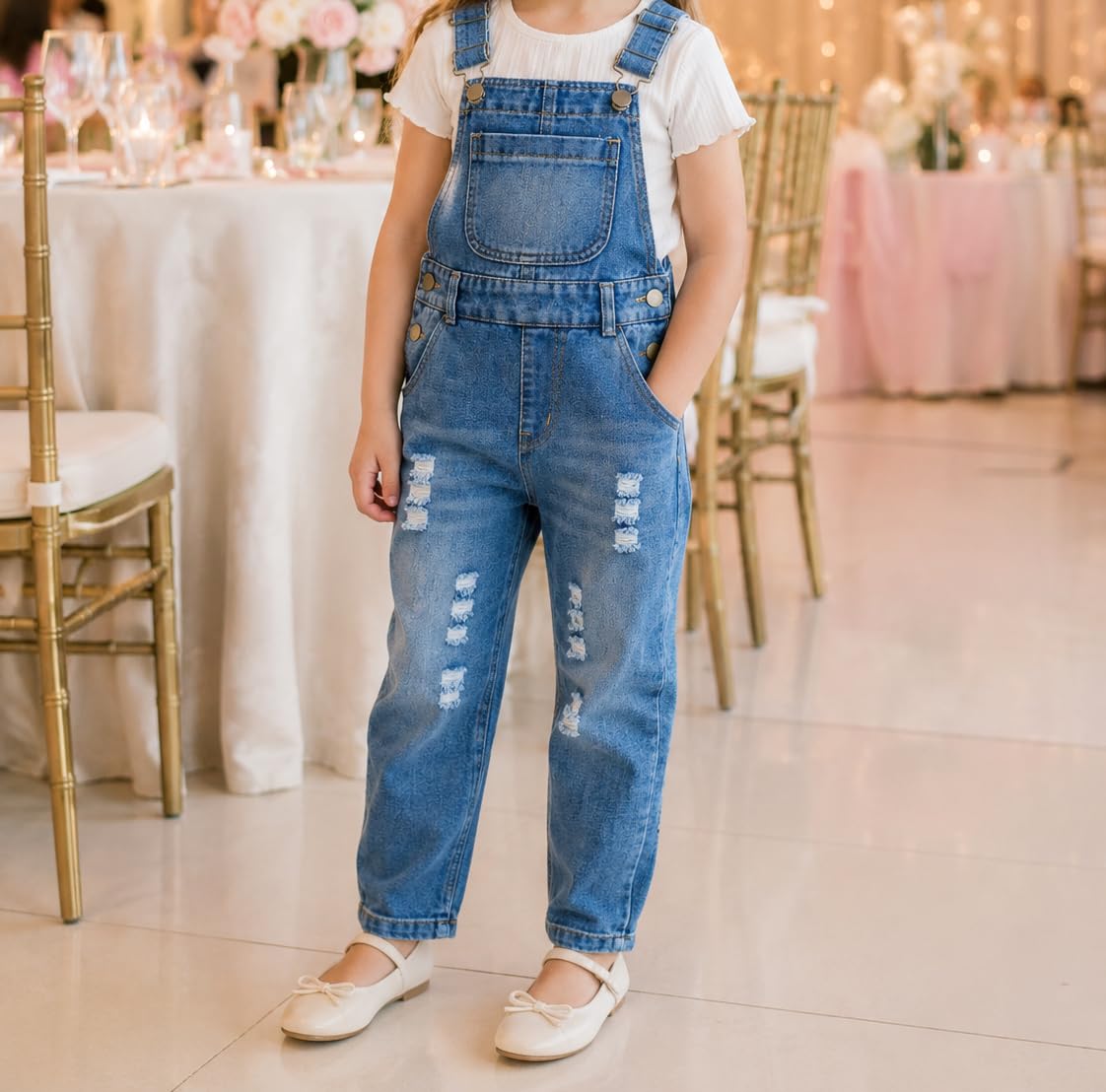 KIDSCOOL SPACE Baby & kleine Mädchen/Jungen Große Latztasche Stone Washed Zerrissene Denim-Latzhose