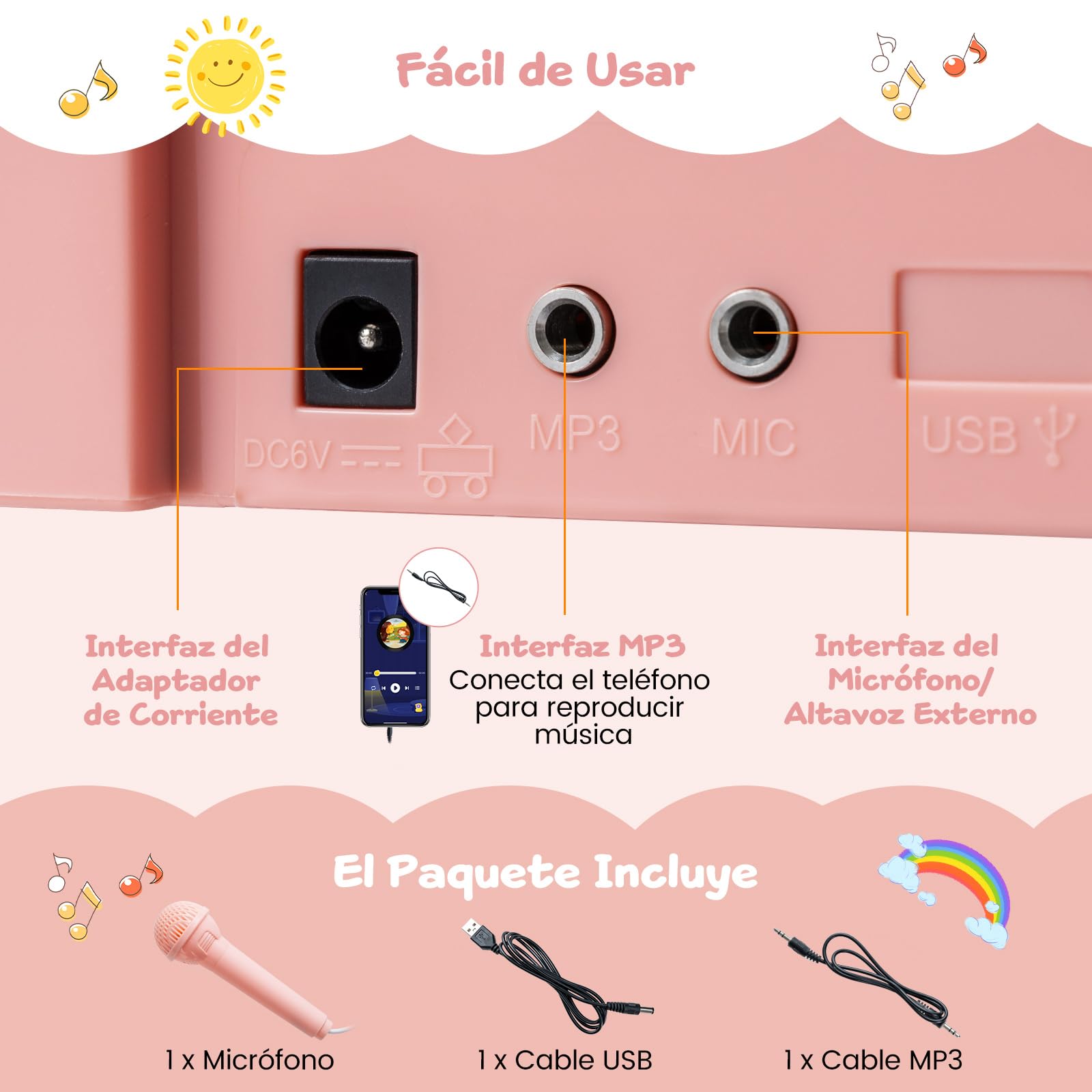 COSTWAY Teclado Piano de Madera para Niños, Piano Infantil Eléctrico de 25 Teclas con Taburete, Atril para Partituras y Micrófono, Órgano Electrónico Educativo para Niños a Partir de 3 Años, Rosa