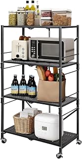 BonKaso Foldable 4-Tier Kitchen Storage Rack | Heavy-Duty Metal Trolley Stand with Wheels | Movable & Multifunctional Shel... Price In India