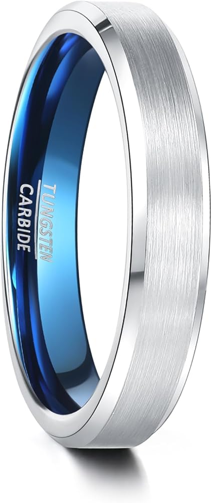 WSZJLN Bague De Mariage Tendance En Tungstène 8 Mm Pour Hommes Et Femmes Avec Rainure Bleue Bord Marchepied Noir Brossé Bague De Fiançailles Anniversaire Bijoux Cadeaux - 7, Style 4