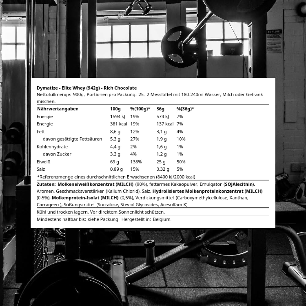 Dymatize Elite Whey Rich Chocolate Poudre riche en protéines et faible en sucre + protéines de lactosérum et BCAA, 907 g