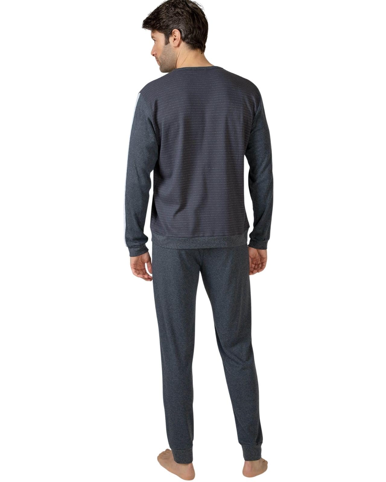 MASSANA Pijama de Invierno para Hombre, Conjunto de 2 Piezas, Camiseta Manga Larga con Diseño Explore y Pantalón Largo, Gris Marengo