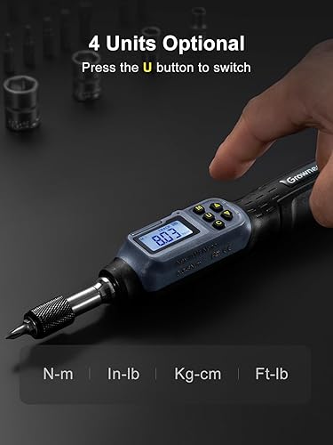 Miniatura 4 de GROWNEER Destornillador dinamométrico digital, 2.66-53.1 In-lbs0.3-6 Nm, destornillador de par de 14 pulgadas de pulgada de impulso, electricista