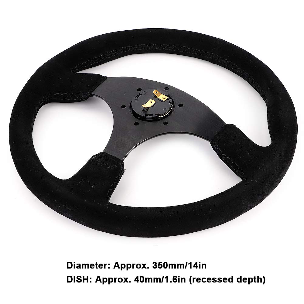 OM-Sports volant 14 pouces Deep Corve dérive daim cuir 350mm volant de voiture avec bouton de klaxon 6 trous noir bleu  34
